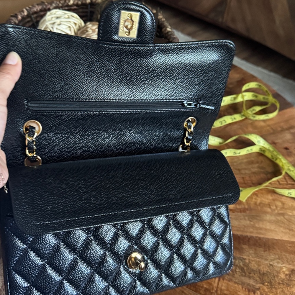 Black Quilted Leather Shoulder Bag with Gold Hardware - Picture 2 of 8